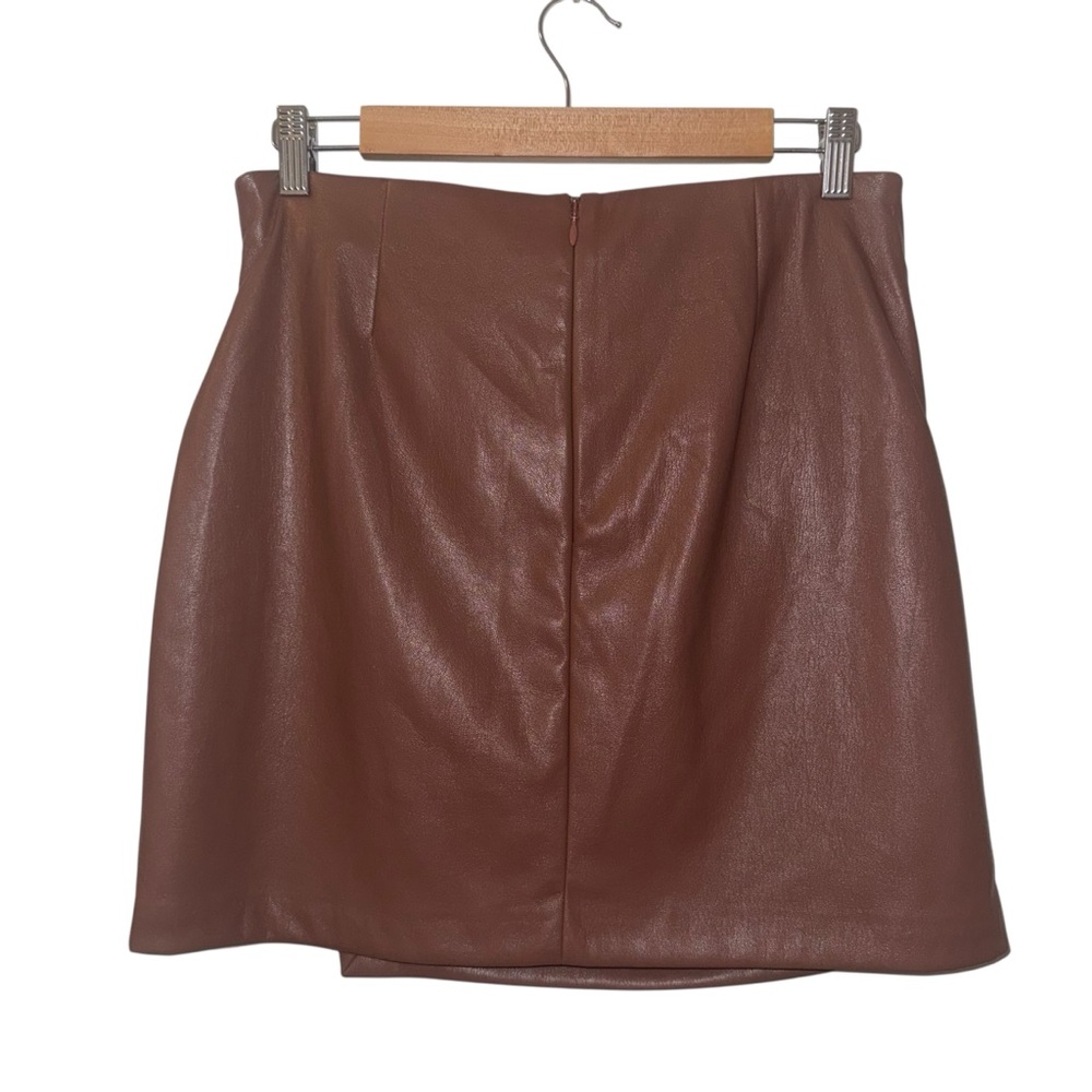Aritzia Wilfred Angie High Waisted Faux Leather Mini Skirt Cognac Brown 8 - Picture 3 of 7